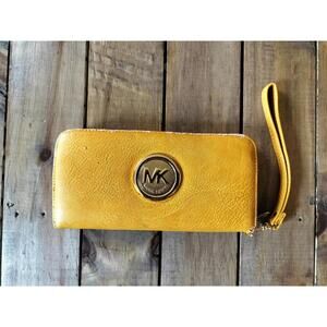 Michael Kors Yellow Leather Wristlet Wallet